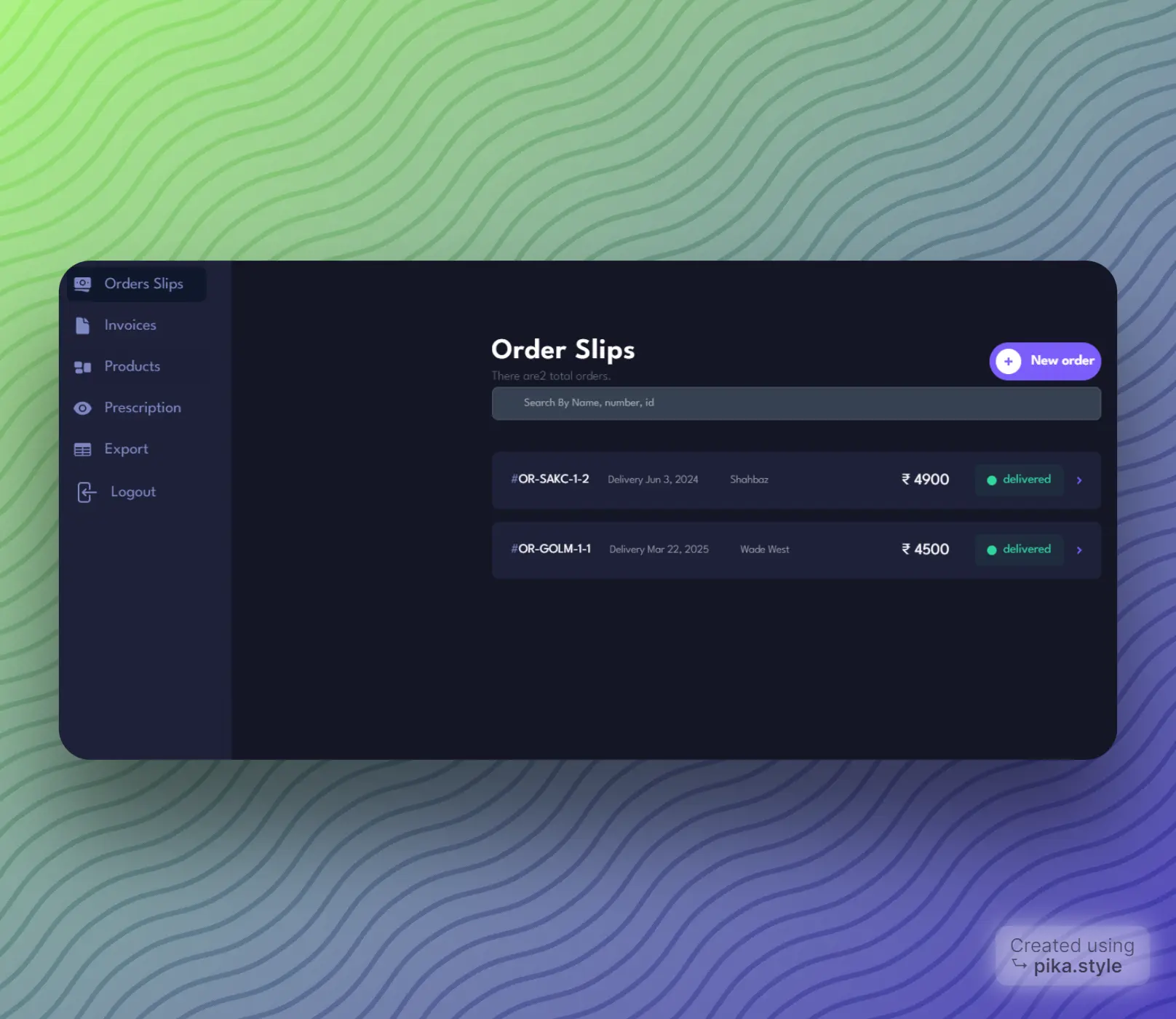 Screenshot of Optician's Invoice project