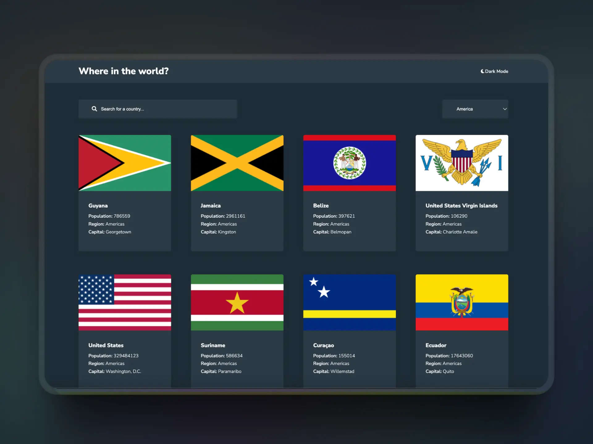 Rest Country Display interface